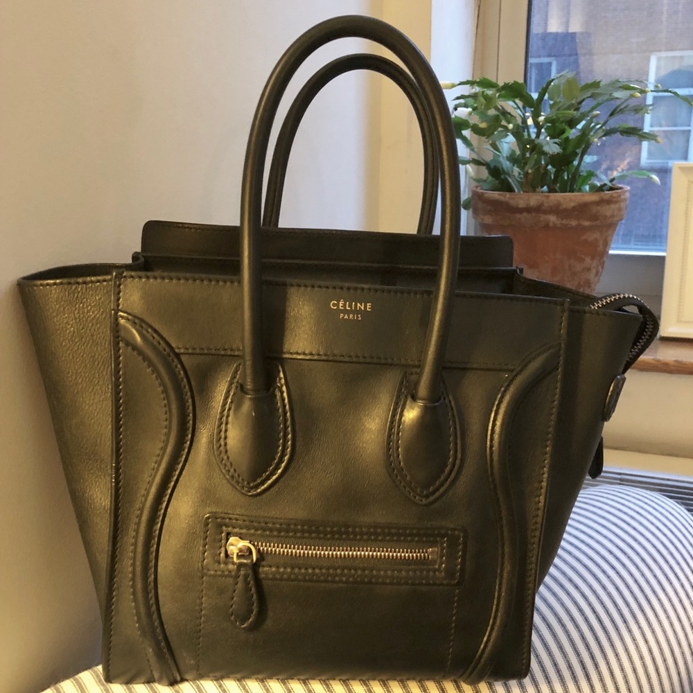 Celine micro luggage bag tote in black